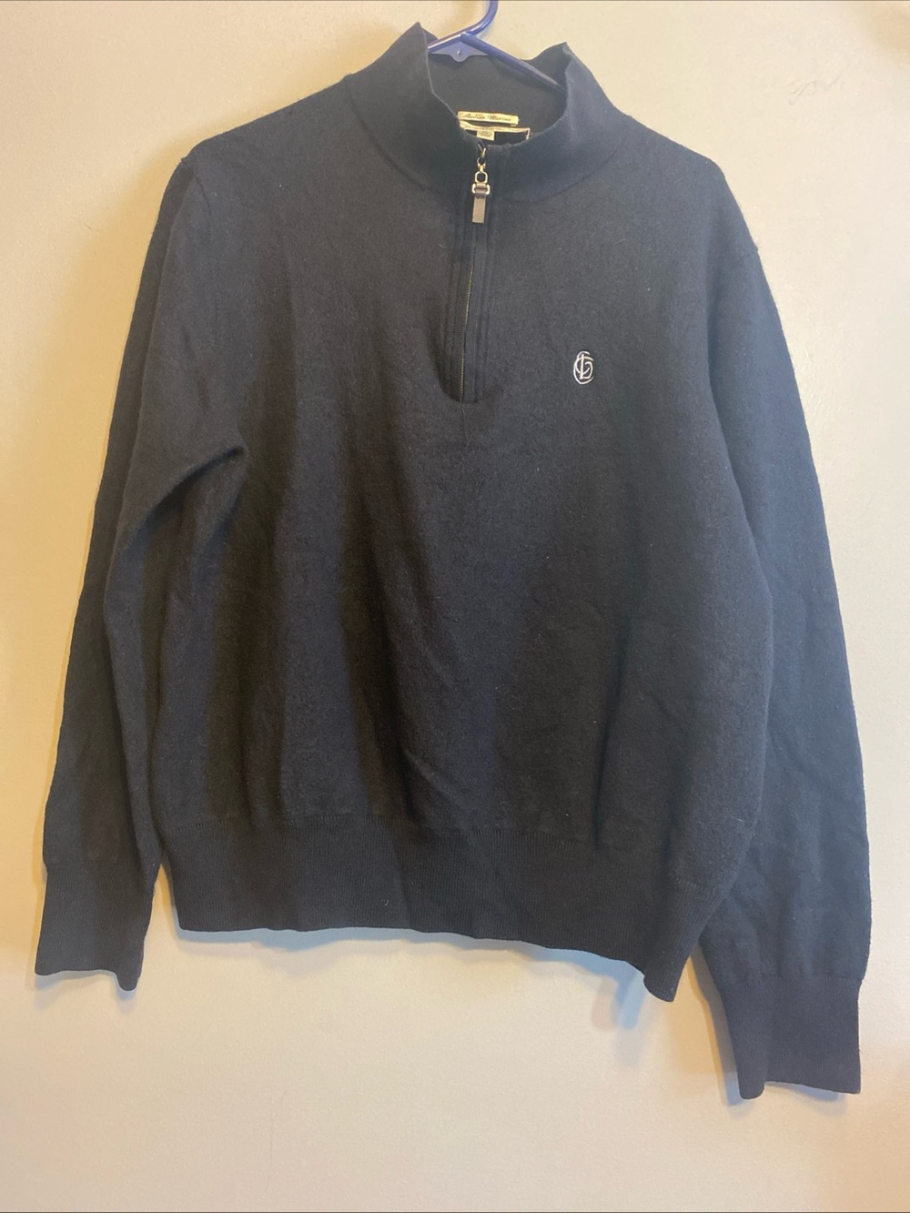 Fairway & Green 1/4 Zip Pull Over Sweater Men’s‎ Size XL Black Embroidered Wool